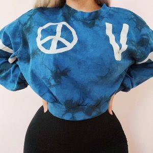 LOVE Blue &Black Tye Dye Crop Crewneck